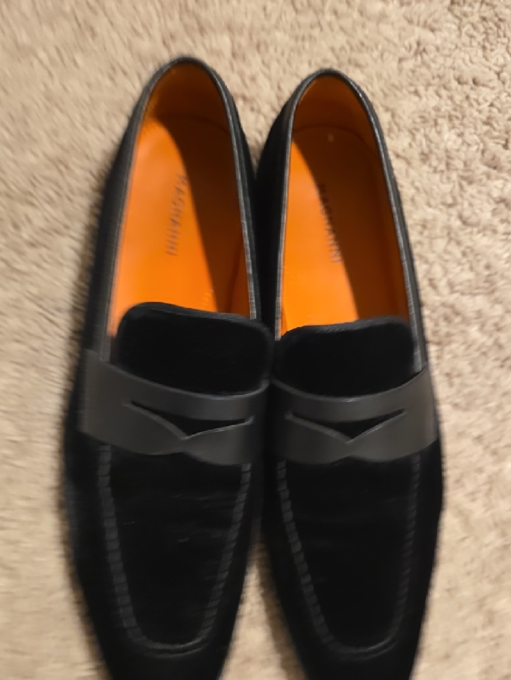 Magnanni Black Velvet Loafers with Orange Lining Eu42.5/US9.5 - Picture 9 of 9